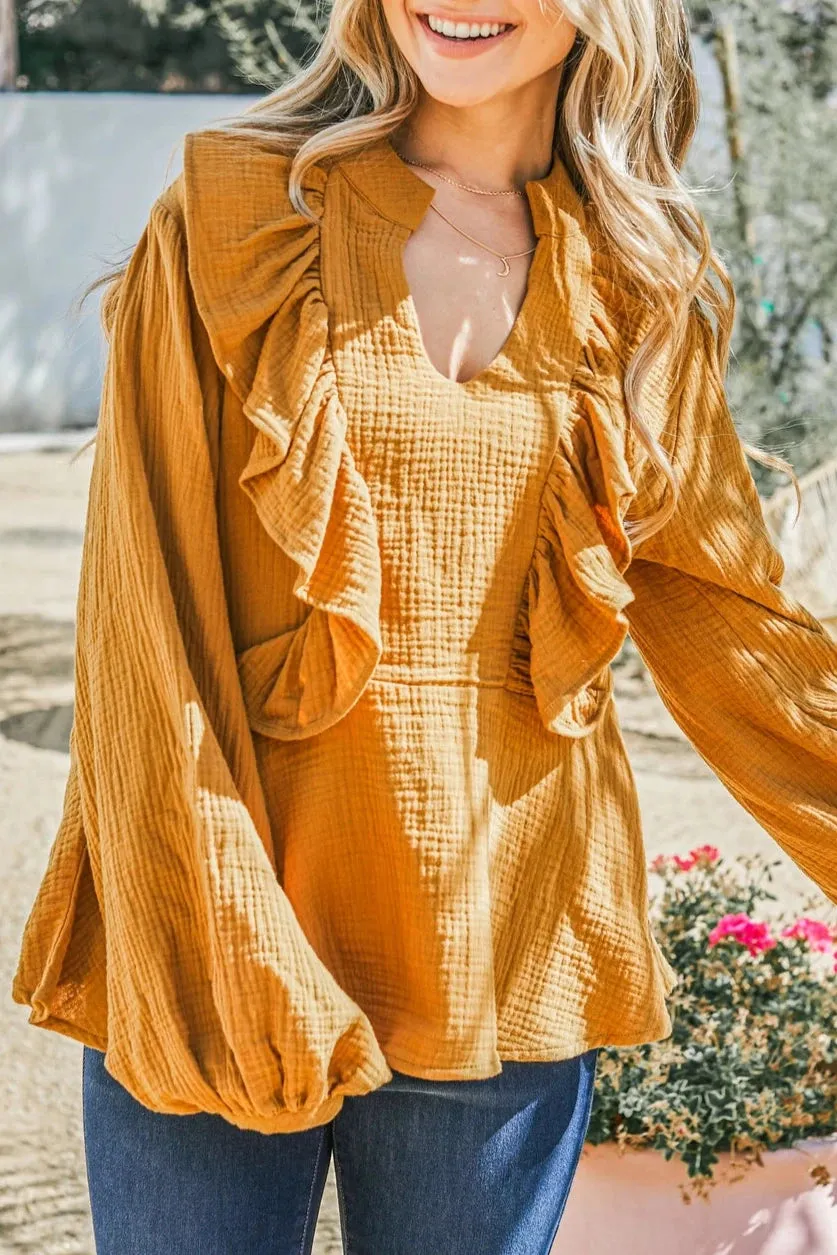 Rust Ruffle Blouse