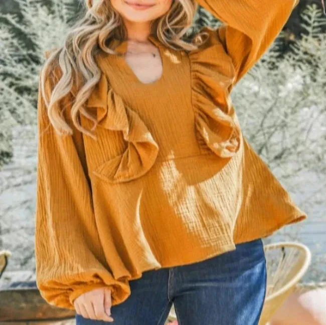 Rust Ruffle Blouse