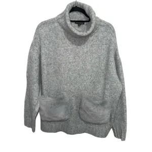 Saks Fifth Avenue Grey Wool/ Alpaca Turtleneck W/ Faux Fur Pockets Sweater Sz L