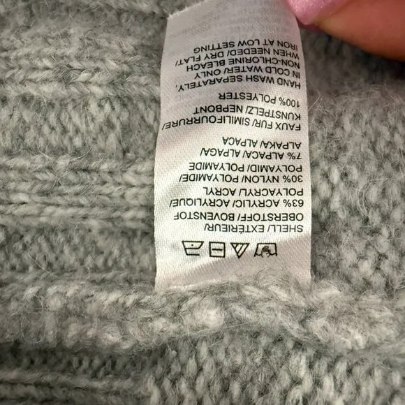 Saks Fifth Avenue Grey Wool/ Alpaca Turtleneck W/ Faux Fur Pockets Sweater Sz L