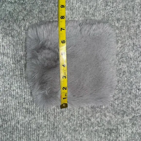 Saks Fifth Avenue Grey Wool/ Alpaca Turtleneck W/ Faux Fur Pockets Sweater Sz L