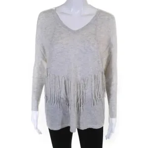 Sandro Paris Alpaca Blend Fringe V Neck Sweater Soft Gray 1 S