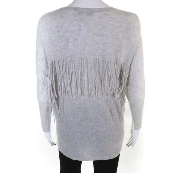 Sandro Paris Alpaca Blend Fringe V Neck Sweater Soft Gray 1 S