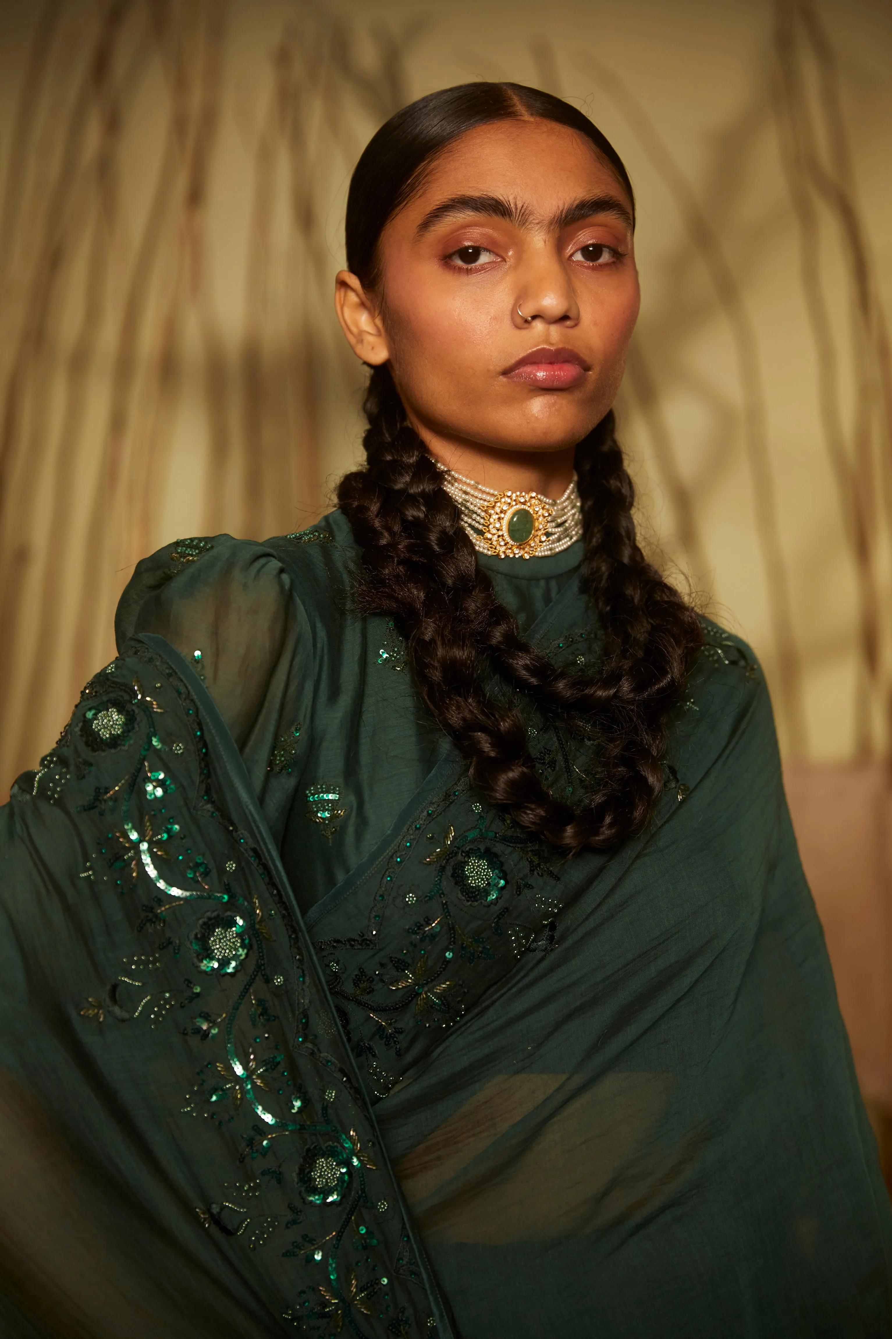 Sarang Kaur  I Bridle Path Green Sunshine saree Chanderi silk Blouse piece Chanderi silk Jhoomar SK01199