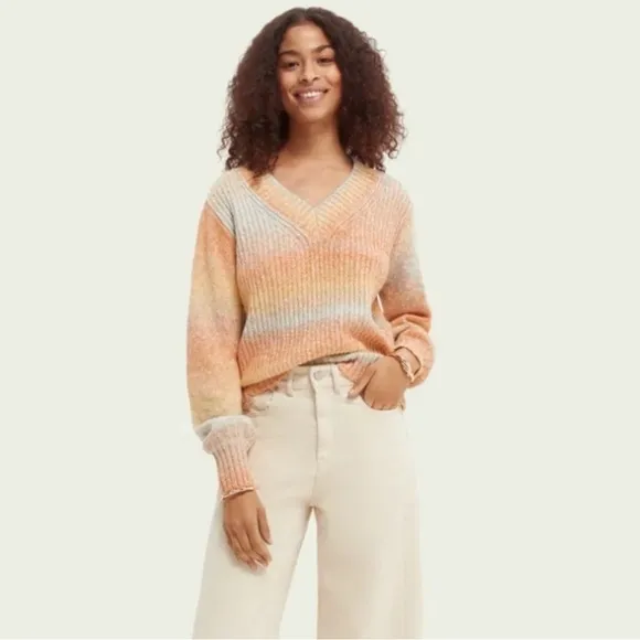 Scotch &amp; Soda V Neck Gradient Sweater Size S MSRP $148