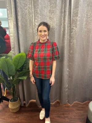 Season’s Greetings Plaid Top: Red Mix