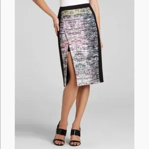 Sexy BCBGMaxaxria Grayce Black/Multicolor Panel Slit Pencil Skirt Size 8
