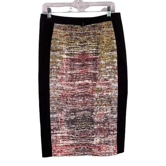 Sexy BCBGMaxaxria Grayce Black/Multicolor Panel Slit Pencil Skirt Size 8