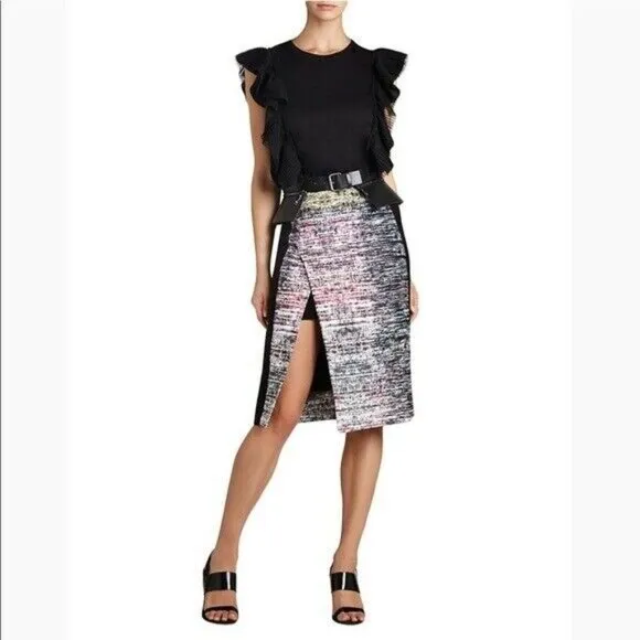 Sexy BCBGMaxaxria Grayce Black/Multicolor Panel Slit Pencil Skirt Size 8