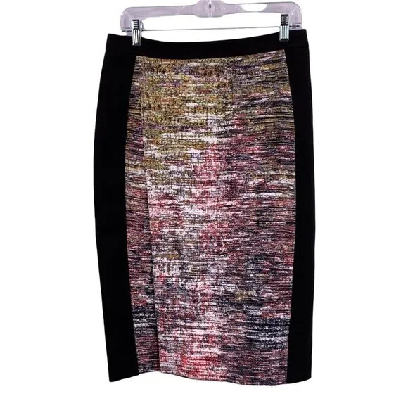 Sexy BCBGMaxaxria Grayce Black/Multicolor Panel Slit Pencil Skirt Size 8