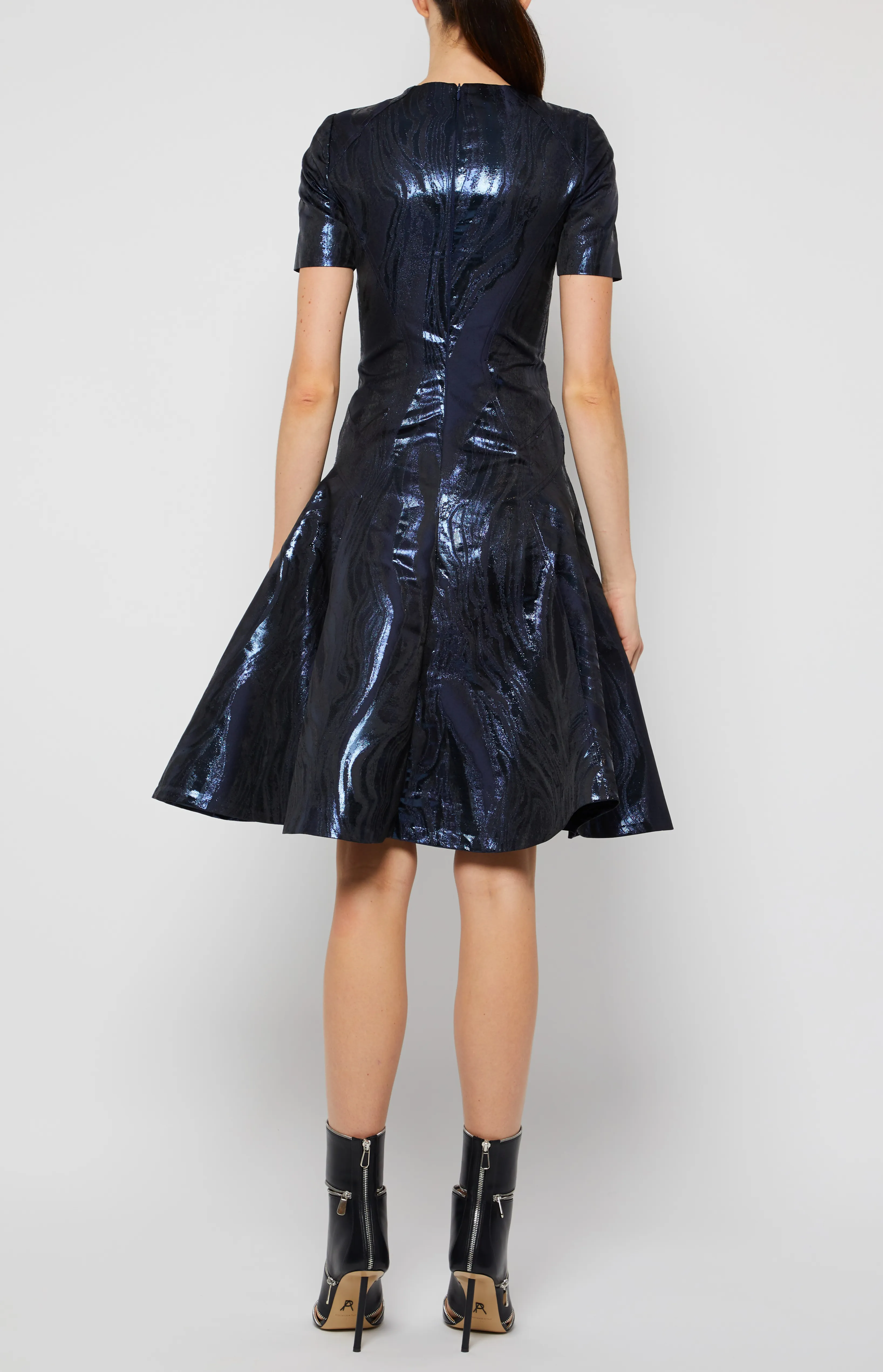 SHORT SLEEVE FIT & FLARE DRESS