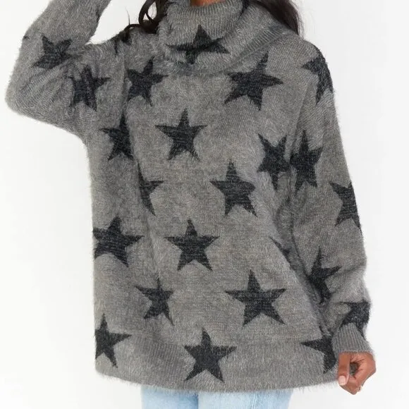 Show Me Your Mumu Fatima Turtleneck Sweater Smokey Star Knit Oversized Small