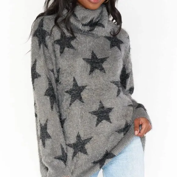 Show Me Your Mumu Fatima Turtleneck Sweater Smokey Star Knit Oversized Small