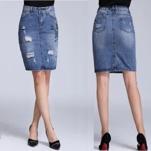 Shredded Pencil Denim Skirt