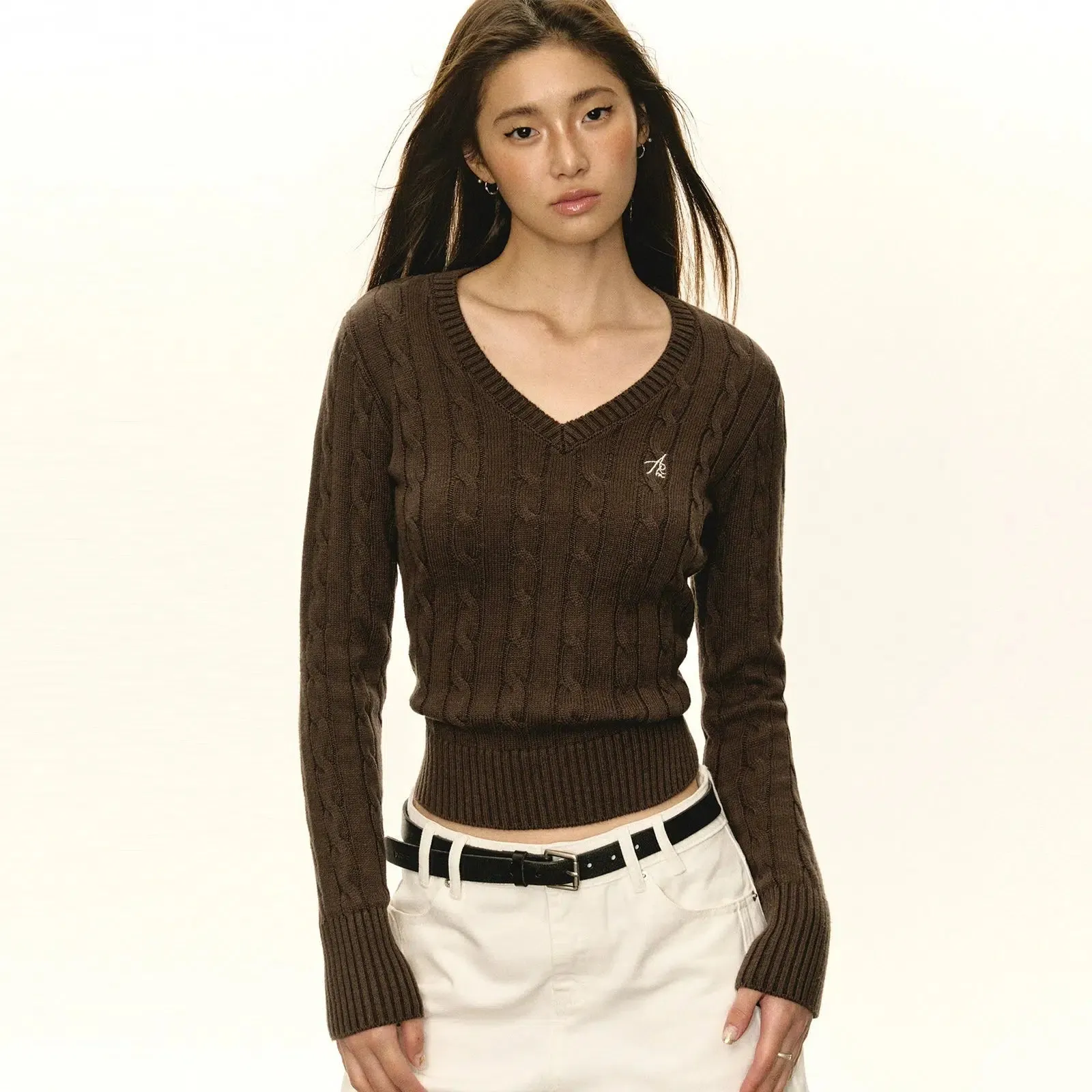 Signature Embroidery Knit V-Neck Sweater