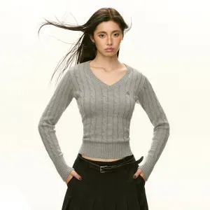 Signature Embroidery Knit V-Neck Sweater