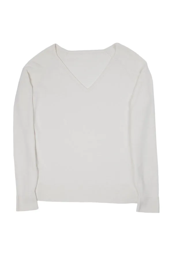 SILK & CASHMERE V-NECK PULLOVER - IVORY
