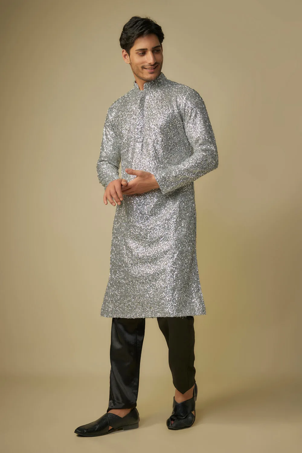 Silver Embroiderd Kurta With Pant