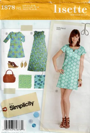 Simplicity 1878 LISETTE Womens EASY Shift Dress Out Of Print Sewing Pattern Size 14 - 22 UNCUT Factory Folded