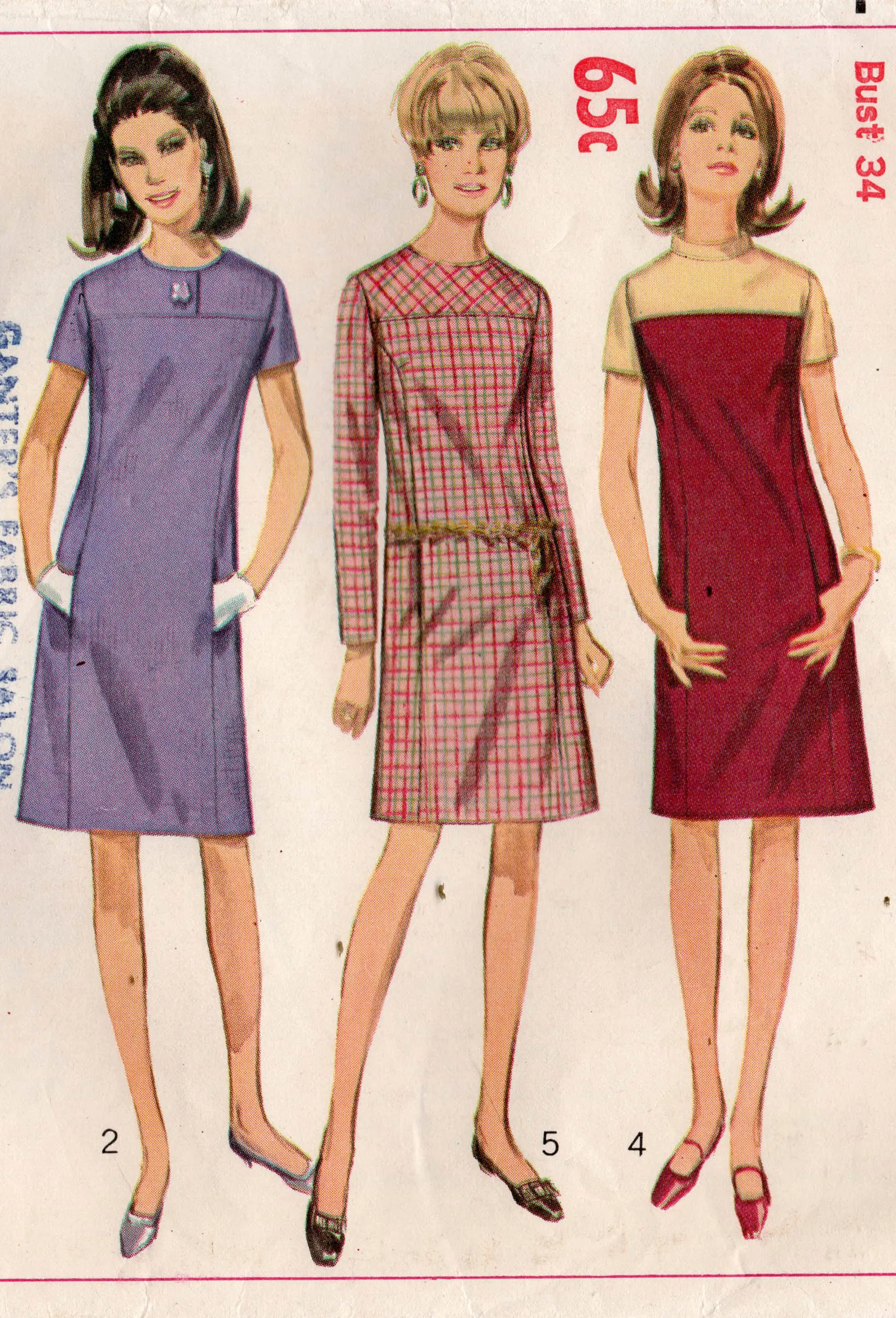 Simplicity 7242 Womens Yoked Shift Dress with Pockets 1960s Vintage Sewing Pattern Size 14 Bust 34 inches