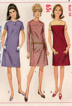 Simplicity 7242 Womens Yoked Shift Dress with Pockets 1960s Vintage Sewing Pattern Size 14 Bust 34 inches