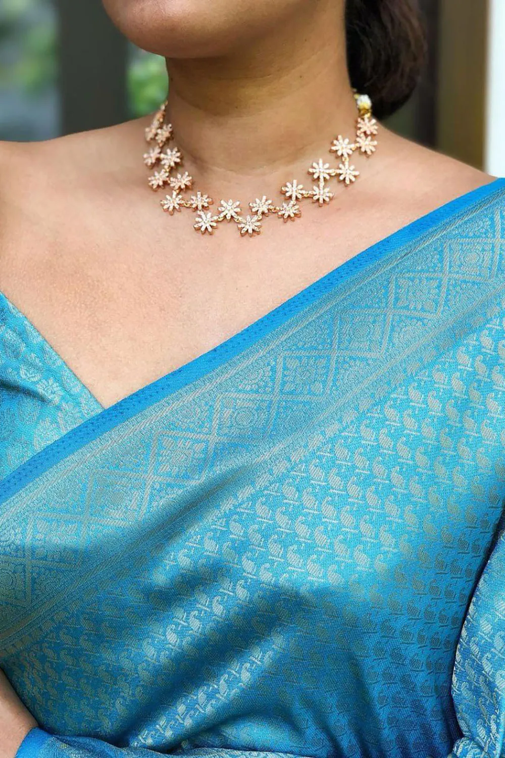 Sky Blue Banarasi Silk Saree With Weaving Work