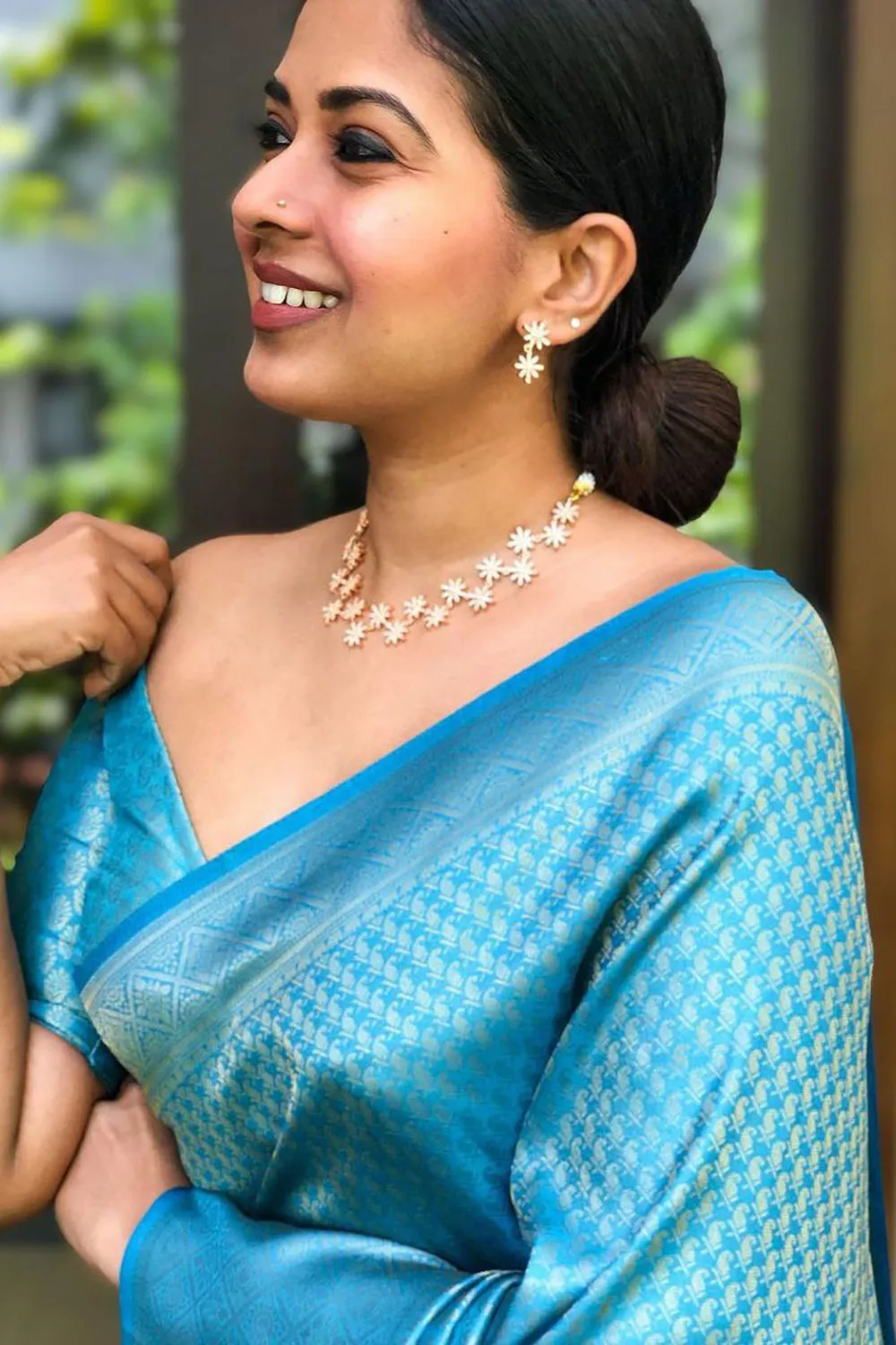 Sky Blue Banarasi Silk Saree With Weaving Work