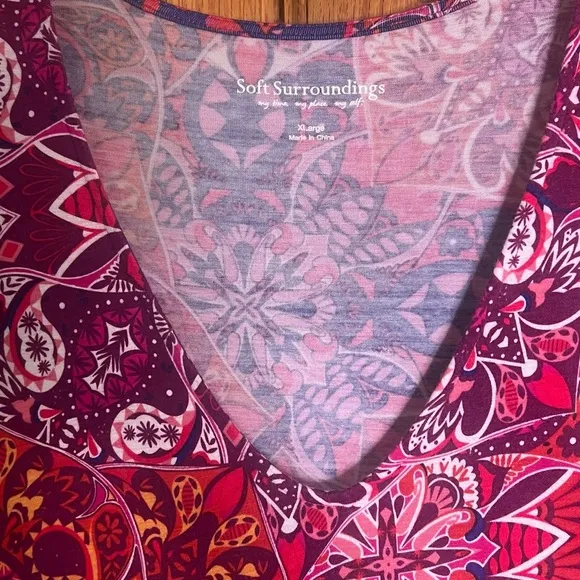Soft Surroundings Mixed Media Geometric Print Boho Jersey Maxi Dress Size XL