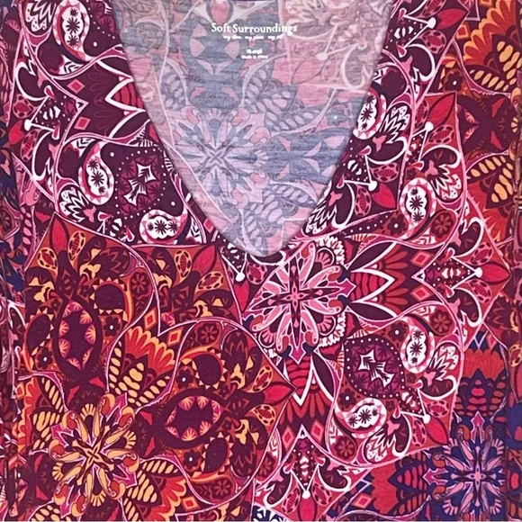 Soft Surroundings Mixed Media Geometric Print Boho Jersey Maxi Dress Size XL