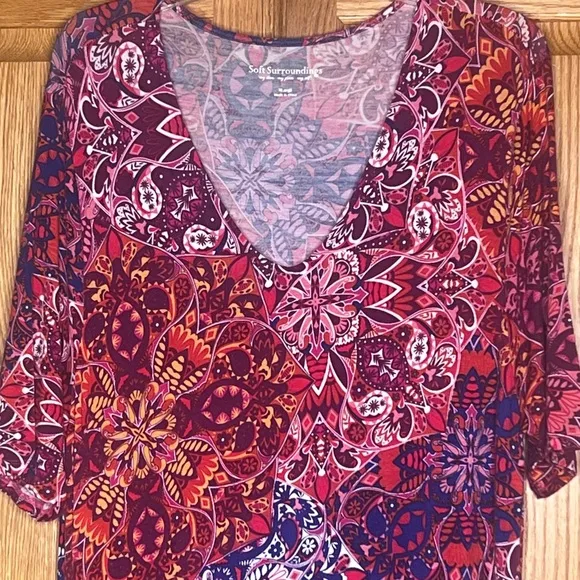 Soft Surroundings Mixed Media Geometric Print Boho Jersey Maxi Dress Size XL