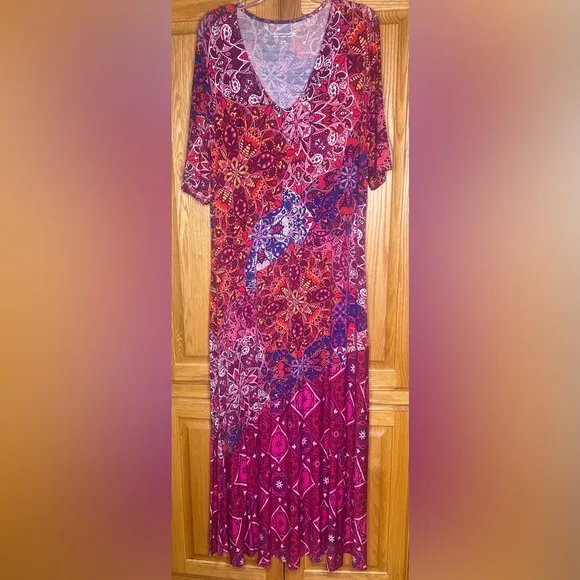 Soft Surroundings Mixed Media Geometric Print Boho Jersey Maxi Dress Size XL