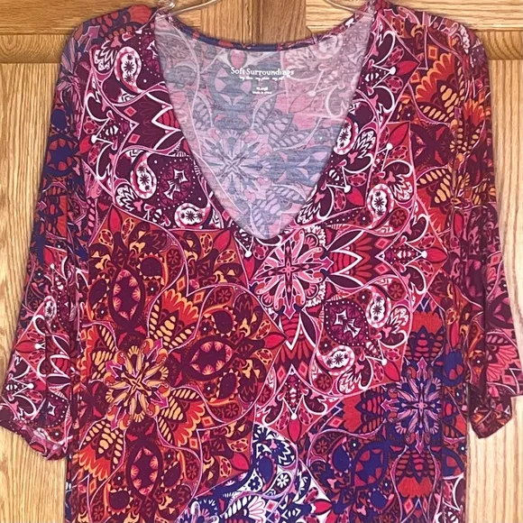 Soft Surroundings Mixed Media Geometric Print Boho Jersey Maxi Dress Size XL