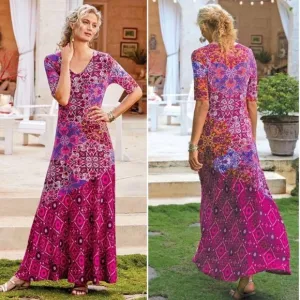 Soft Surroundings Mixed Media Geometric Print Boho Jersey Maxi Dress Size XL