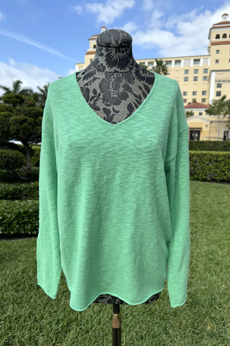 Solid Cotton V-Neck in Green