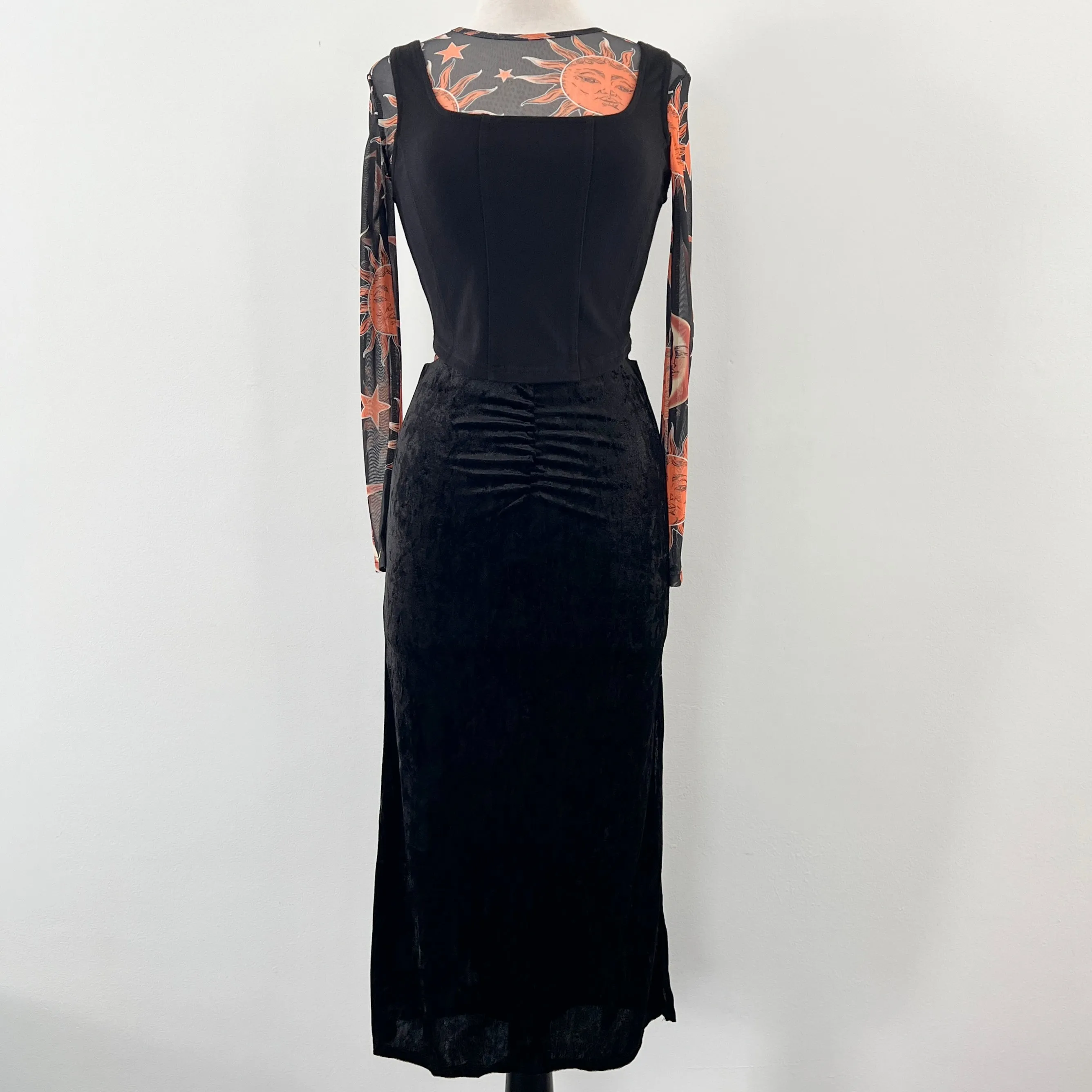 Spell On You Crushed Velvet Midi Skirt - Black