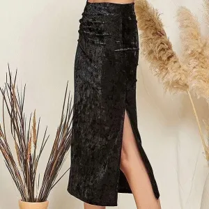 Spell On You Crushed Velvet Midi Skirt - Black