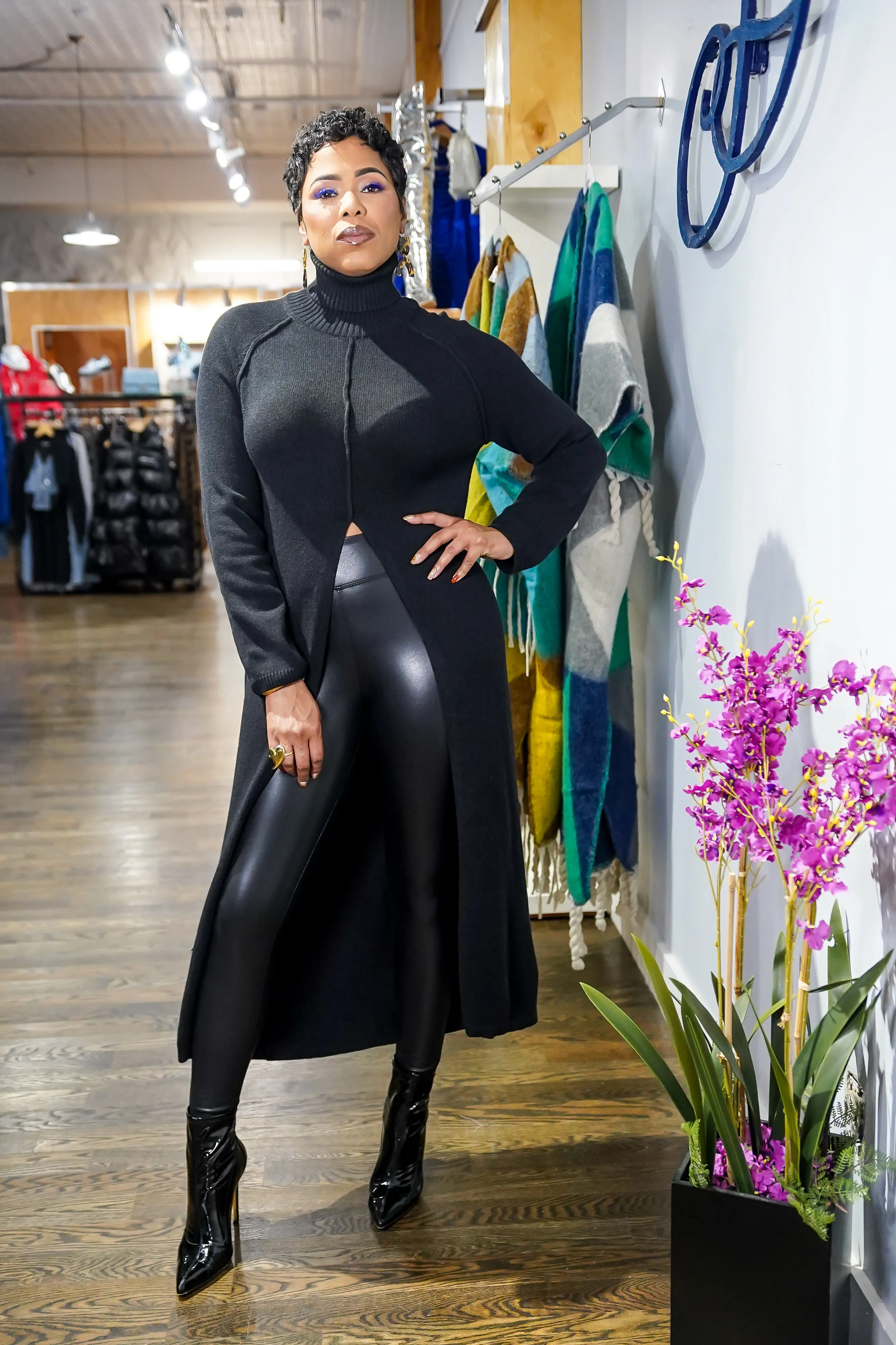 Split it Open Turtleneck Long Top (Grey)