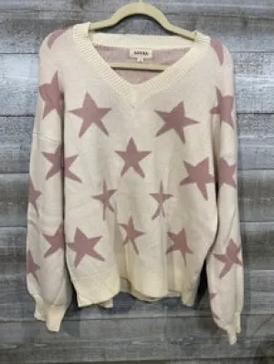 Star Print Long Sleeve V-Neck Sweater