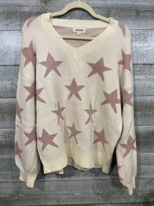 Star Print Long Sleeve V-Neck Sweater