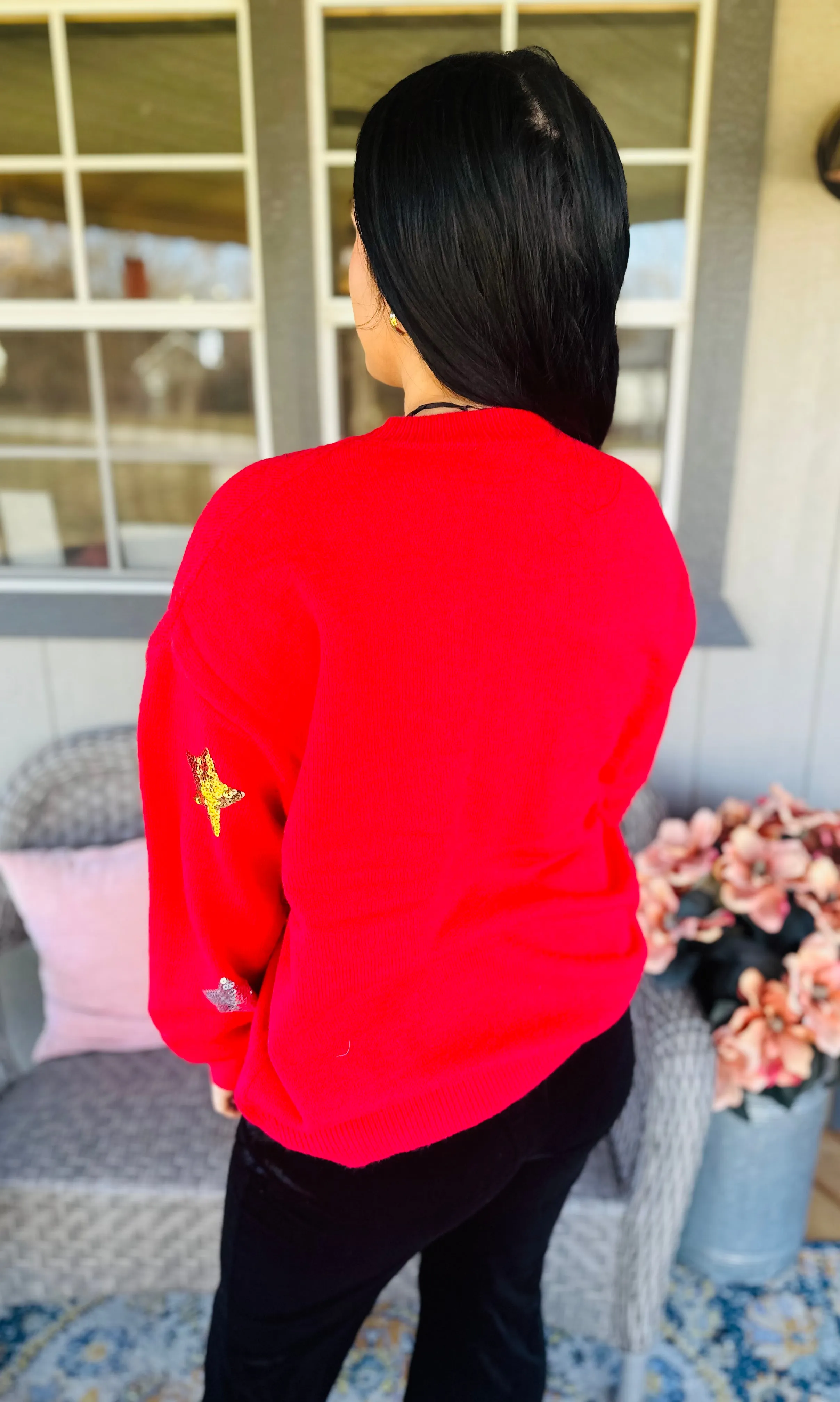 Star Sequin Sweater Red