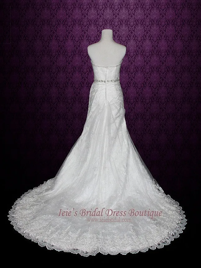 Strapless A-line Bridal Illusion over Lace Wedding Dress | Venice