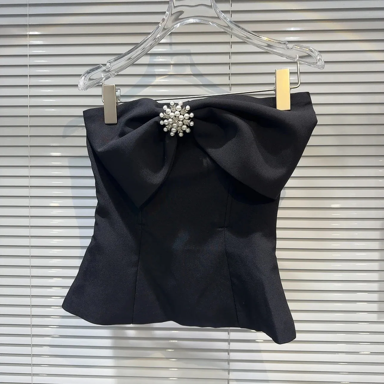 Strapless Pearls Buttons Bow Tank Top Suit