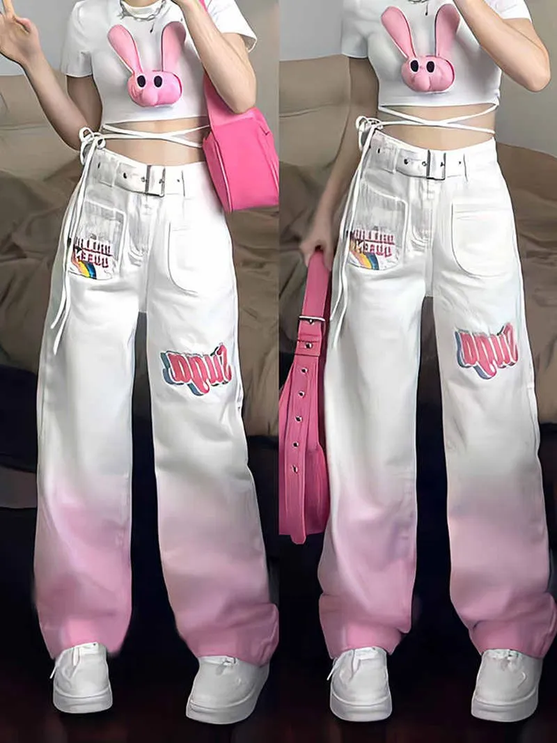 Street Sweet Pink White Rainbow Pants