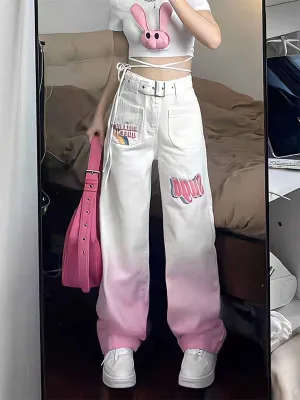 Street Sweet Pink White Rainbow Pants
