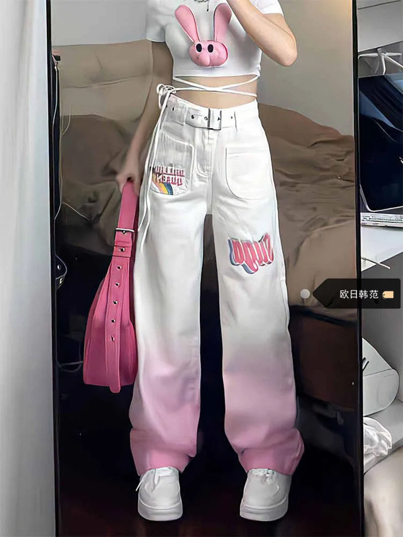 Street Sweet Pink White Rainbow Pants