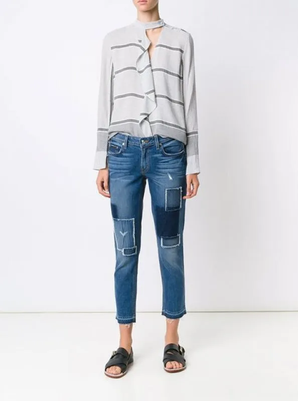 Striped Flanel Ruffle Blouse