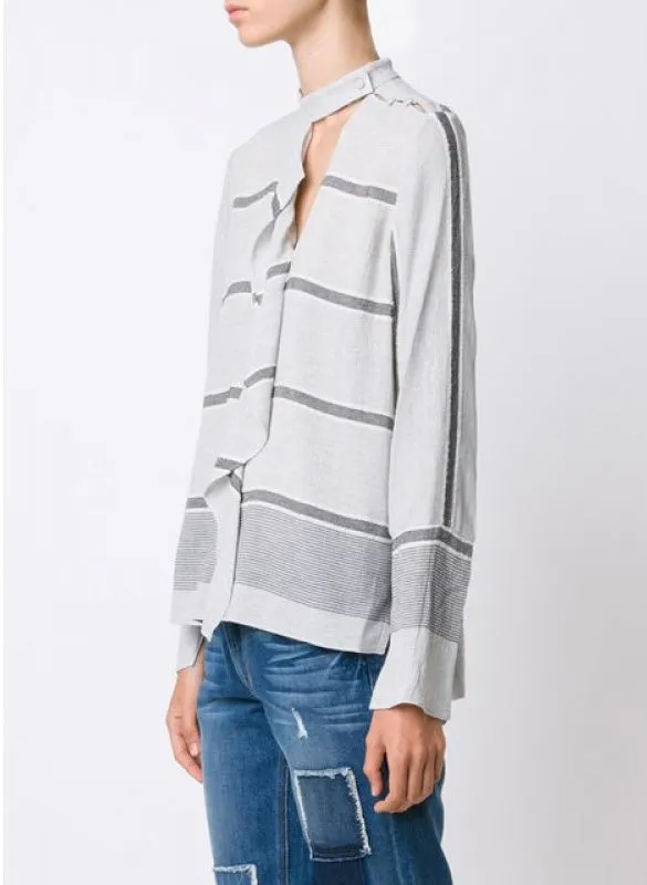 Striped Flanel Ruffle Blouse