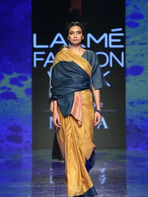 Studio Medium   I   Colour Blocked Tussar Silk Saree Shibori