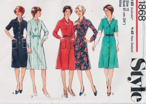 Style 1868 Womens Classic Button Front Shirtdress 1970s Vintage Sewing Pattern Size 12 Bust 34 inches UNCUT Factory Folded