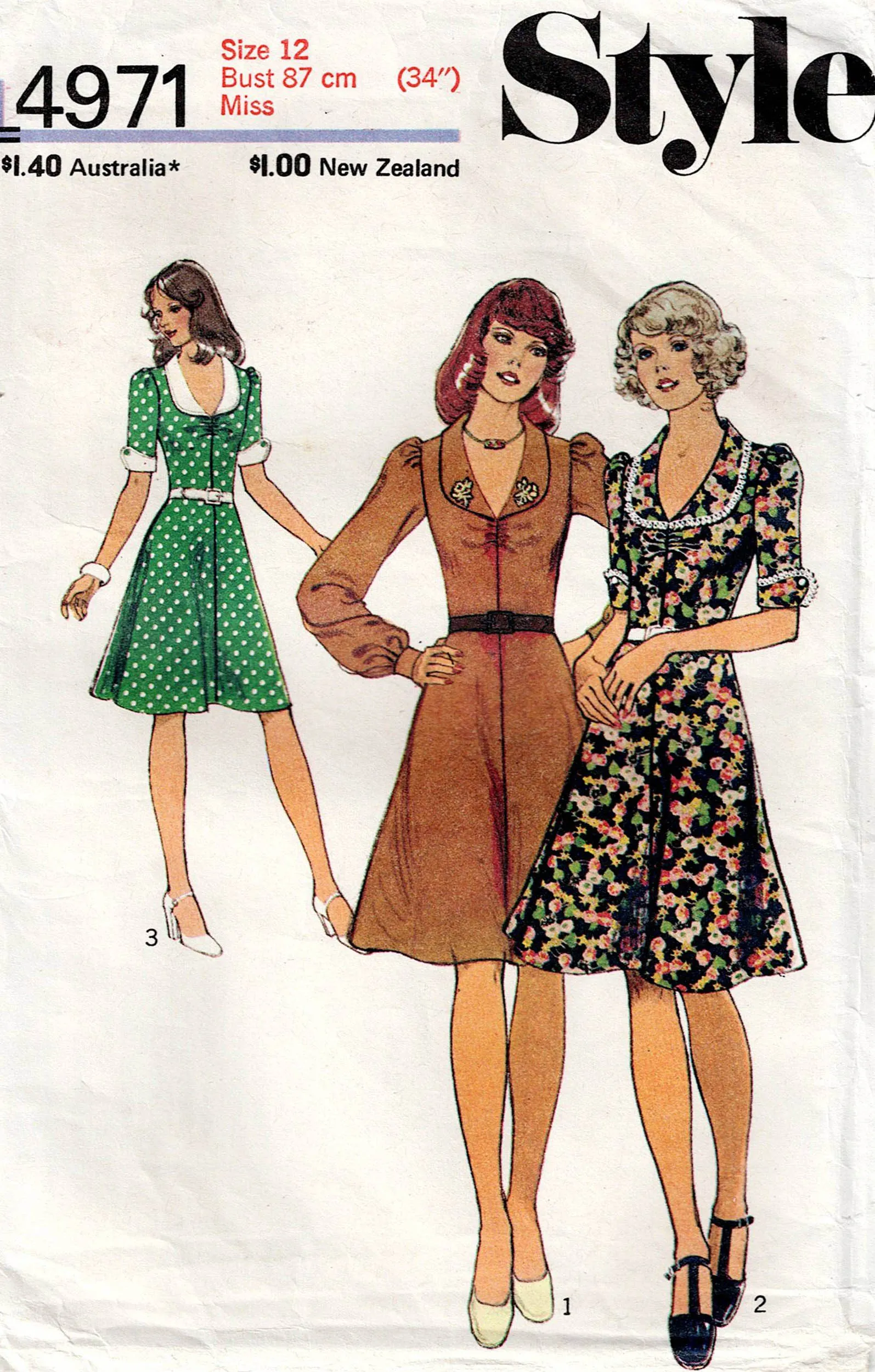 Style 4971 RARE Womens Fit & Flared Dress With Contrast Detail 1970s Vintage Sewing Pattern Size 12 Bust 34 inches